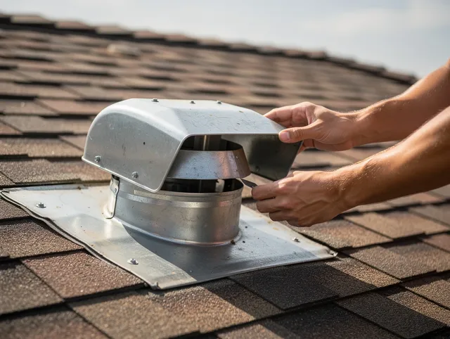 Bellingham Dryer Vent Cleaning certified technician safely cleaning a roof-mounted dryer vent in Bellingham