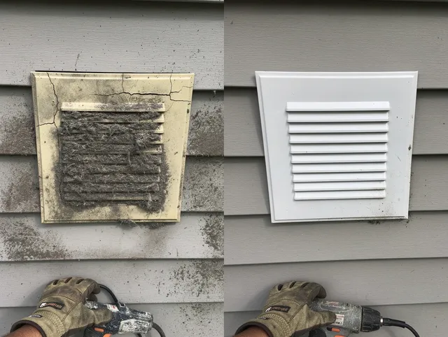 Bellingham Dryer Vent Cleaning technician installing high-quality dryer vent cover at a residential property in Bellingham