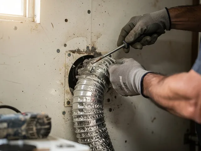 Bellingham Dryer Vent Cleaning technician performing precise dryer vent hose installation in Bellingham